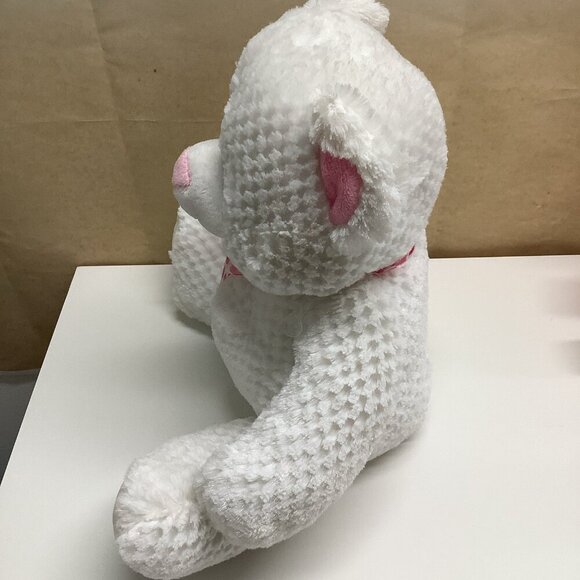 Goffa White Teddy Bear With Heart Neck Tie & Paw Prints Preloved - Picture 7 of 8